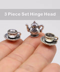 Hinge Head Silver Tea Set Door Decor Toppers Three Pack Magnetic Miniature Teapot And Cup Figurines for Doors on a hand