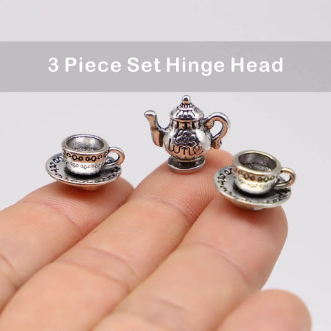 Hinge Head Silver Tea Set Door Decor Toppers Three Pack Magnetic Miniature Teapot And Cup Figurines for Doors on a hand