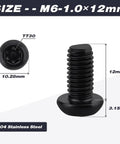 Badass M6 X 12mm Black Security Screws And Bolts 50 Pack 304 Stainless Steel Button Head Torx Pin dimensions showing size and finish.