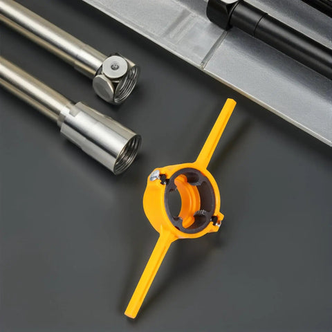 Manual Water Pipe Threading Tool Kit For Home Use With ABS Plastic Die Durable Tube Threader For Plumbing Installations And Maintenance DIY Friendly Color May Vary, yellow die on metal pipe
