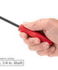 Hand holding a Six Piece Mini Pry Bar Set With 1/4 Inch And 5/32 Inch Bars, 50 Degree tip, compact steel pry tool, Made in USA.