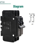 15 Amp 120V And 240V Two Pole DIN Rail Miniature Circuit Breaker UL 489 Listed 35mm Mount HCB1U-60 MCB diagram