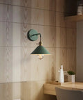 Plug In Wall Sconces Set Of Two With Brass Edison Lamp Holders, Frosted Painted Metal, mounted on wood-paneled wall