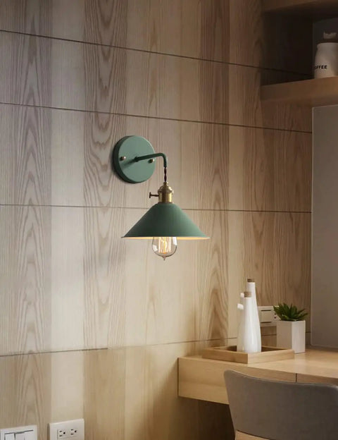 Plug In Wall Sconces Set Of Two With Brass Edison Lamp Holders, Frosted Painted Metal, mounted on wood-paneled wall