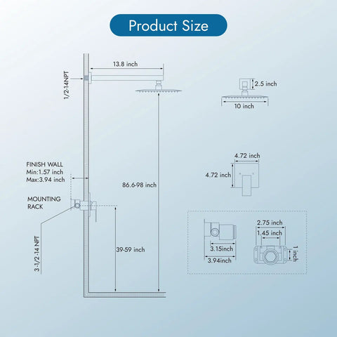 Matte Black Shower Faucet Set With 10 Inch Rainfall Shower Head, Wall Mounted Single Handle Valve System, Stainless Steel Head And Brass Rough-In, Modern Bathroom Upgrade For Superior Flow And Easy Cleaning