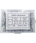 Heavy Duty Aluminum Pop Rivets Kit 120 Pcs Dome Head Blind Rivets M3.2 M4 in plastic box with label