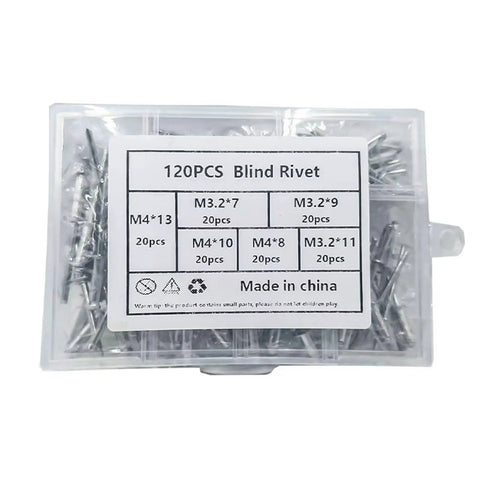 Heavy Duty Aluminum Pop Rivets Kit 120 Pcs Dome Head Blind Rivets M3.2 M4 in plastic box with label
