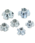 Heavy Duty Galvanized T Nuts Set One Hundred Ten Pieces Pronged Tee Nuts For Wood And Wet Environments shown in various sizes