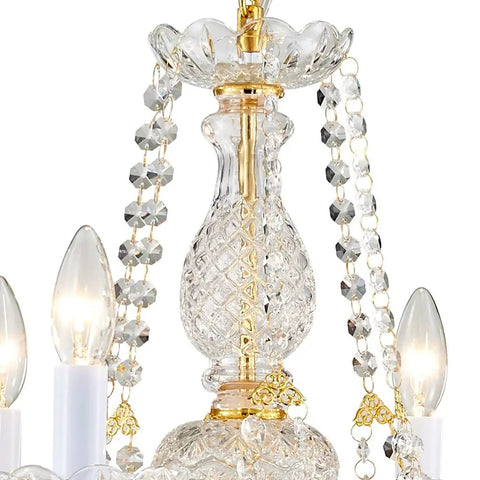 Close-up of Gold Finish K9 Crystal Chandelier With 6 Lights, French Classic Style Ceiling Fixture, crystal detail and lights