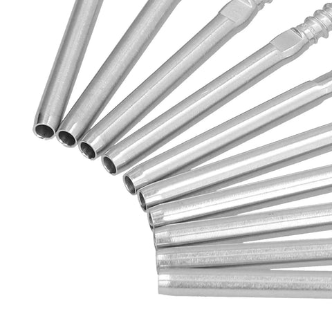 Close-up of Left Right Hand Thread Swage Lag Screws for 1/8 Inch Cable Railing T316 Stainless Steel, end view displayed