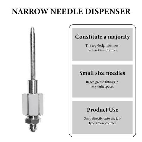 Seven Piece Grease Needle Accessory Kit With Five Nozzles One Grease Needle Dispenser And Rubber Fitting Adapter