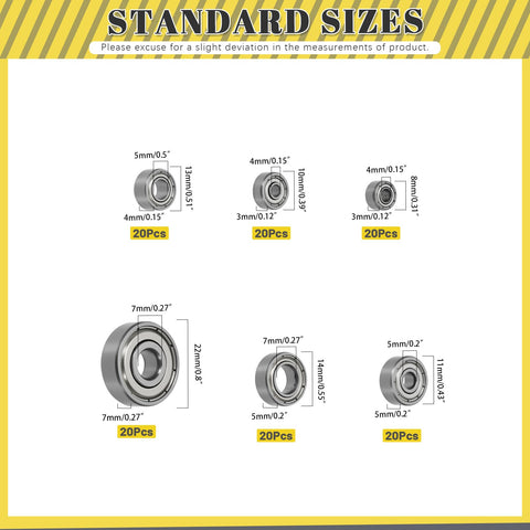 Beef Up Your DIY Projects With This 120Pcs Ball Bearings Assortment Kit In Six Sizes 693ZZ 623ZZ 624ZZ 685ZZ 687ZZ 627ZZ Carbon Steel Deep Groove Double Shielded For Low Speed Transmission Equipment And Casters.