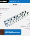 Built Tough Hot Dipped Galvanized Steel Mending Plates For Wood Deck Repair And Framing Reinforcement 1 Inch By 4 Inches view of 19 gauge steel with spikes.