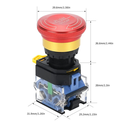 Built Tough Emergency Stop Button 10A 440V Latching Push Switch For Industrial Control Panels 22mm Aluminum Alloy E Stop Button