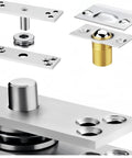Concealed 360 Degree Pivot Door Hinge Set Built Tough In Stainless Steel, Heavy Duty Commercial Grade Door Hardware With Silent Rotation For Doors Up To 220 Lbs, Double Bearing System For Smooth Quiet Open And Close. stainless steel pivot hinge parts close-up