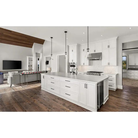 Modern kitchen with 4 Pack Canless LED Downlights With QuickLink For No Fuss Install 4 Inch White Finish Selectable Color Temperature 2700K To 5000K No Recessed Housing Needed Direct Mount Lighting Solution installed in ceiling