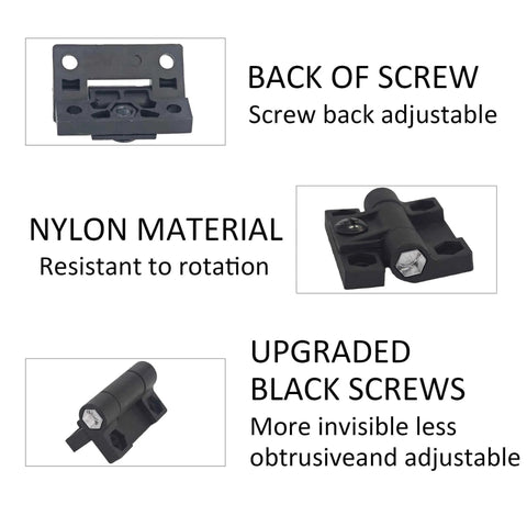 Adjustable Torque Hinge 2 Pack For Cabinets And Panels With 4 Countersunk Holes Black Plastic Position Control Hinge Virello shown