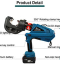 Upgrade Your Toolkit With This Rechargeable Electric Hydraulic Crimping Tool features a 360° rotating clamp head and LED lighting.
