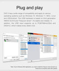 DX5 II compatibility with Windows, MAC, Linux, iOS/Android, showing PC sound configuration screen and stable USB driver.