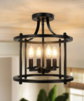 Farmhouse Semi Flush Mount Light Four Light Matte Black Industrial Ceiling Fixture E12 Base Rustic Vintage Chandelier Style