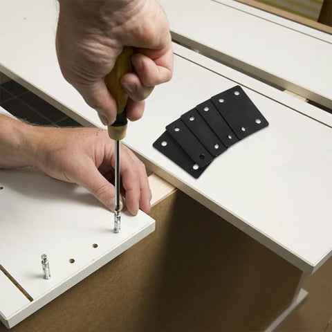 Installing Six Pack Stainless Steel Flat Furniture Joining Plates for Easy Wood Repair And Assembly on cabinet