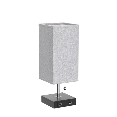 Set Of 2 USB Nightstand Lamps With Grey Fabric Shade Small Table Lamps For Bedroom End Table Living Room Or Home Office Built In 5 Volt 2 Amp USB Ports
