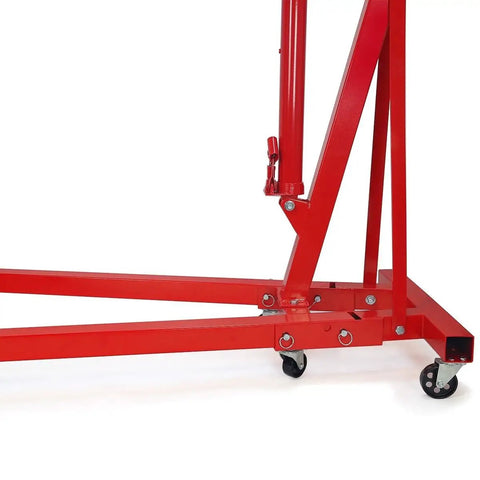 Heavy Duty Hydraulic Engine Hoist Cherry Picker Shop Crane With Folding Design For Garage And Auto Repair 4000 Pound Capacity base and wheels detail.