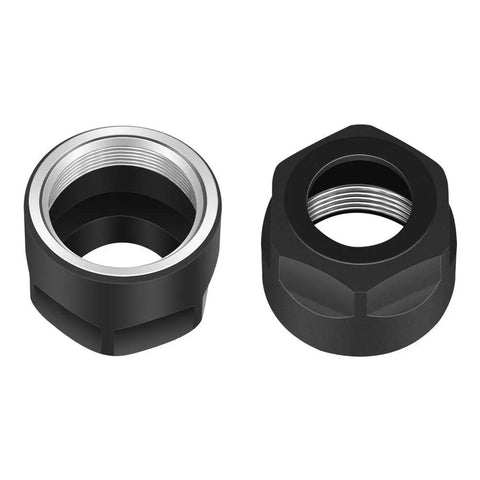 Pro Grade ER16A Collet Clamping Nut Set, 5Pcs Durable Nuts For ER CNC Milling Chuck Lathe, black finish, top view of two nuts
