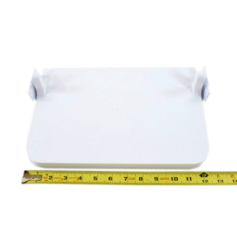 Refrigerator Door Bin Support OEM Replacement Part For RF28 Series Models Genuine OEM Bin Rail Holder next to measuring tape