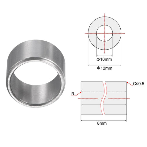 Chrome Steel Oilless Sleeve Bearings 10mm By 12mm By 8mm, 2 Pack with technical drawing and dimensions visible