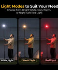 Man demonstrating Telescoping Camping Light With 3200 Lumens LED Lantern in white, warm, and red modes