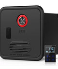 Road Ready 55000 BTU Propane Tankless Water Heater For Camper with digital control panel, compact black design for quick hot showers.