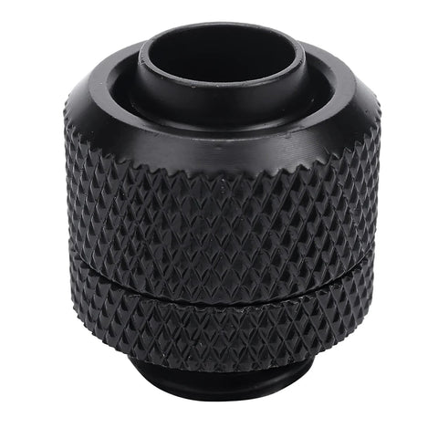 Compression fitting, black knurled metal, G1/4 to 3/8 ID/1/2 OD for soft tubing (PC water cooling)
