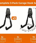 Top Shelf Garage Wall Hooks 3 Pack Heavy Duty Steel Square Storage Rack Built Like A Tank To Hang Your Bikes And Yard Gear Without Any Stress Or Extra Work Today set with dimensions displayed.