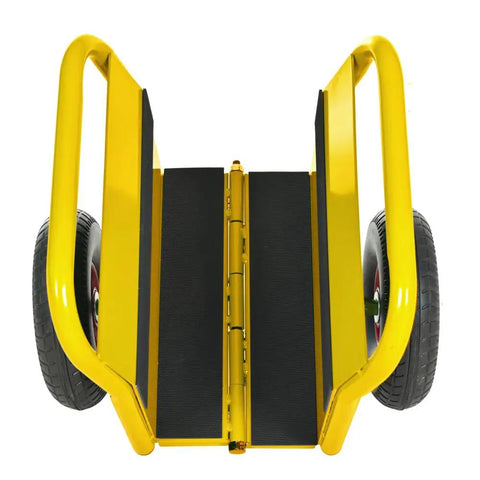Heavy Duty Panel Dolly With 1000 Pound Capacity Rock Hard Steel Frame Smooth Rolling Ten Inch Rubber Tires top view showing folding design.
