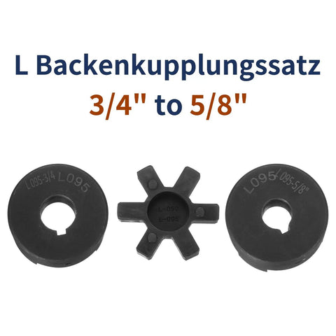 Flexible Three Piece L Jaw Coupling Set For Three Quarters To Five Eighths Inch With Buna N Rubber Spider Heavy Duty Power Transfer For Log Splitter And Hybrid Equipment L095 Built Tough Metal Housings, 3/4 to 5/8 inch