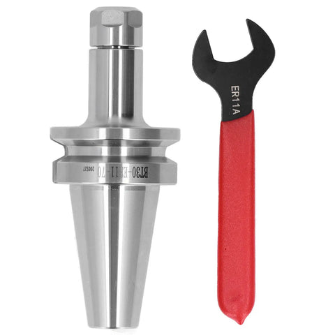 Precision CNC Tool Holder Milling Arbor BT30 ER11 70 for CNC centers with red-handled wrench, 20CrMnTi steel.