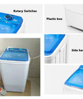 Total Game Changer Portable Washing Machine 6kg Compact Clothes Washer For Apartment Dorm RV Camping Zero Hassle Space Saving Laundry With Drain Hose Attached showing rotary switches, blue top detail, and side handle.