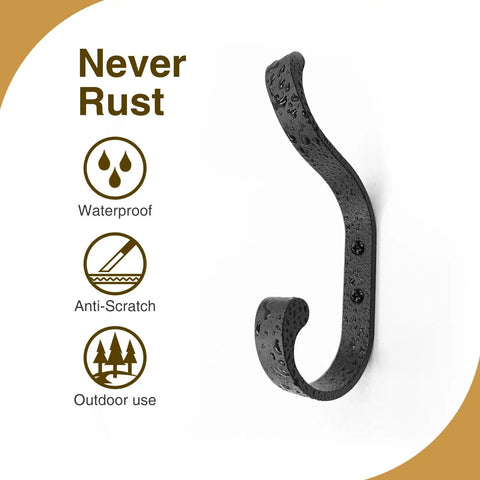 Heavy Duty Wall Mount Coat Hooks Set Of 4, Each Holds Up To 30 Lbs, Wide, Rugged Hanger Hooks For Coats with rust resistant black finish.
