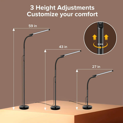 Tall Floor Lamp With 5 Color Modes And 5 Brightness Levels, Remote And Touch Control, 360 Degree Gooseneck, height adjustment options