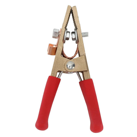 Heavy Duty 300A Welding Ground Clamp With Solid Brass Construction And Wide 45mm Jaw Opening For Secure Slip Free Grip On Thick Metal During High Current Arc MIG TIG Stick Welding Jobs - close-up view.