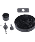 Heavy Duty Carbon Steel Hole Saw Kit With 13 Pieces For Precise Drilling In Wood Drywall PVC And Cork Plus Mandrels Fast Accurate Cuts For Cool DIY Pros, black hole saw set