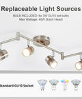 6 Light Track Lighting Fixtures With Swing Arm Heads for Kitchen and Living Room, GU10 LED bulbs shown