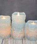 Ocean Themed Flameless Seashell Candles With Remote Control Real Wax Flicker Effect Battery Powered For Home Decor Party Wedding Nautical Christmas Easter Set Of 3 Blue