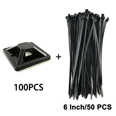 Self Adhesive Cable Tie Mounts With Screw Holes 1x1 Inch Square Black Base Holder And Heavy Duty ABS Mounts DIY Friendly 100 Pack For Wiring Organization Indoor Outdoor Waterproof next to 50 black cable ties