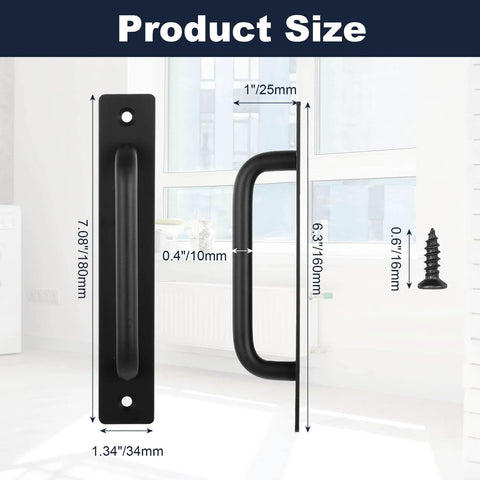 Two Pack Sliding Barn Door Handle With Plate, 7 Inch Aluminum Alloy Door Pull For Cabinet, Drawer, Gate, And Closet