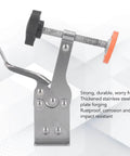Side view of stainless steel toggle clamp with rubber tip, part of 4 Pack Stainless Steel Toggle Clamp Set With Anti Slip Rubber Tips