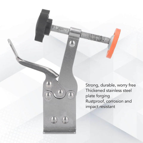 Side view of stainless steel toggle clamp with rubber tip, part of 4 Pack Stainless Steel Toggle Clamp Set With Anti Slip Rubber Tips