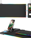 RGB Wireless Charging Gaming Mouse Pad With Dual 15W Fast Chargers Ultra Smooth Surface Non Slip Desk Mat With Phone Earbuds And Watch Charging Zones