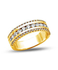 Hella Solid 14K Yellow Gold Wedding Band Ring With One Point Zero Ctw Five Round Diamonds Set In The Real Deal Three Row Stackable Design For Anniversaries, 6mm wide.